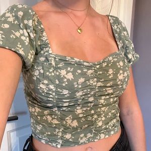 Hollister green floral top